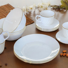 VAJILLA VITROCERAMICA DECORADA CON BORDE DORADO