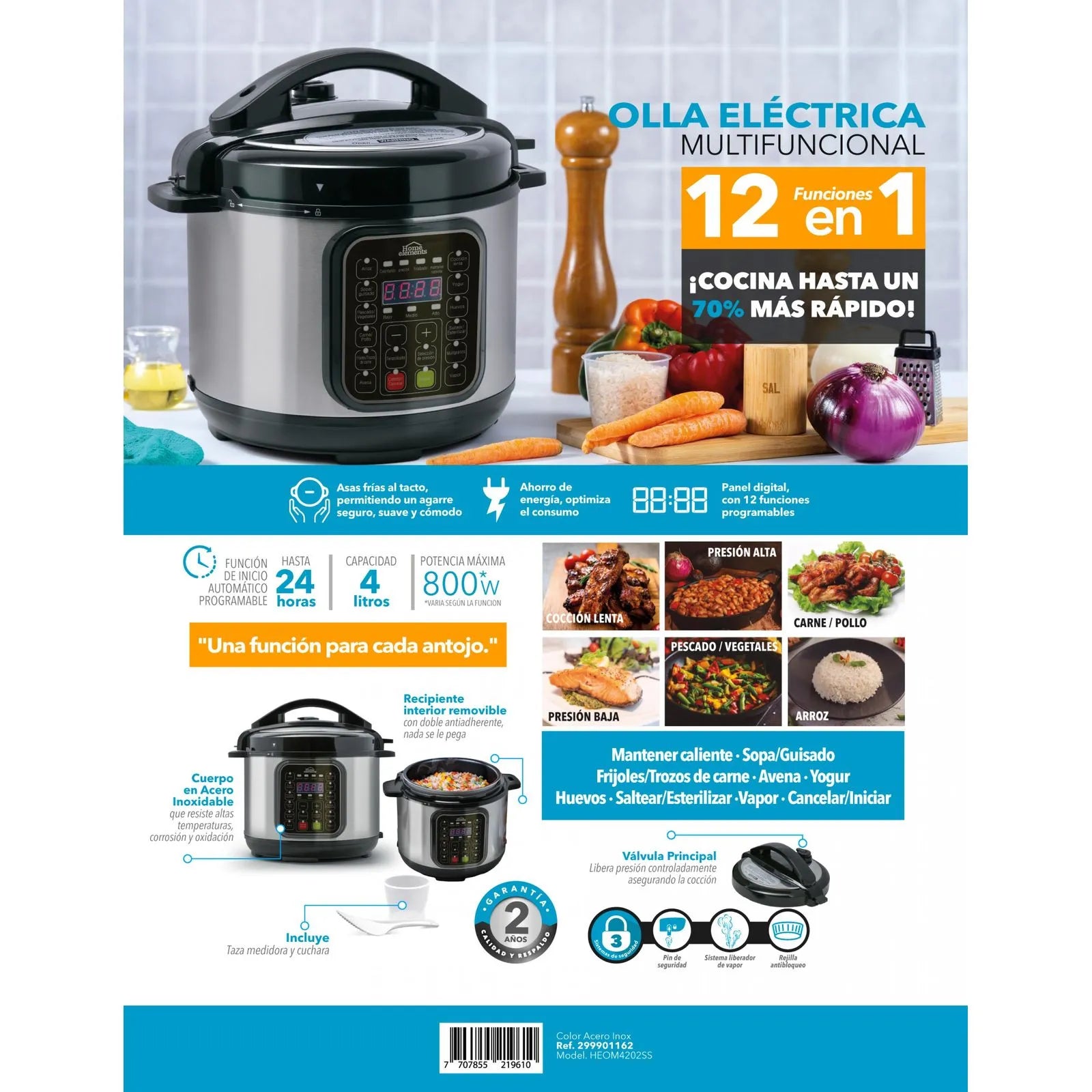 OLLA MULTIFUNCIONAL DE 12 FUNCIONES 4 LITROS