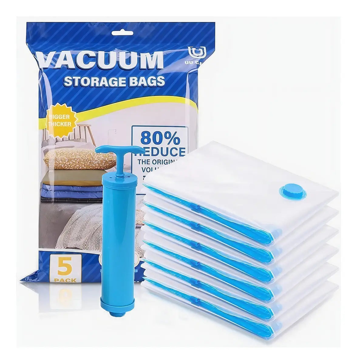 Set x5 Bolsas al Vacío para Ropa con Bomba Manual 80% de volumen