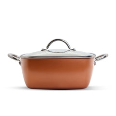 Olla 24X9,5Cm Cuadrada Copper Tapa Vidrio Ceramica